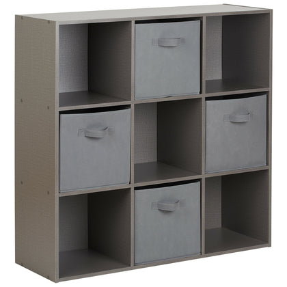 Hartleys Grey 9 Cube Modular Shelving Display Unit 4 x Grey Fabric Storage Box