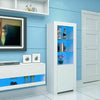 Modern White Tall Display Cabinet Cupboard Sideboard Unit RGB LED Living Room