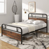 Double Size Bed Frame Platform Metal Slats Support Bed W/ Industrial Headboard