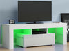 Modern White TV Unit Stand Cabinet 1 Drawer High Gloss Doors Matt Body FREE LED