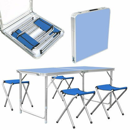 Camping Set Angelstuhl Picknick Sitzgarnitur Campingtisch Campingmöbel Blau Alu