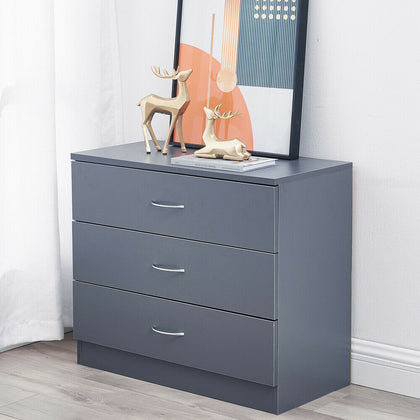 Grey Chest of Drawers Bedside Table Cabinet Nightstand 3 Drawer Bedroom Storage
