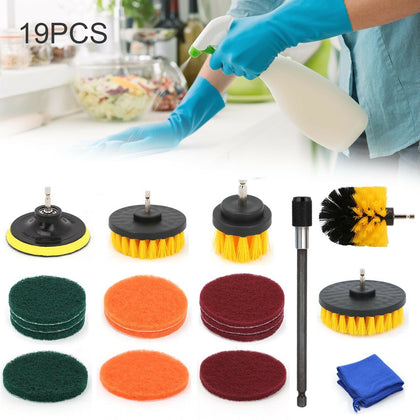 19PC Drill Brush Attachment Set Power Scrubber Kit Car Scrubbing Cleaning Kit UK