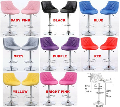 Set of 2 bar stools, grey, pink, black, yellow, blue, purple, red,