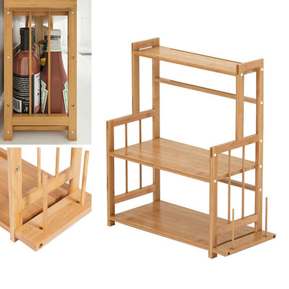 3 Tier Bamboo Wood Kitchen Spice Herb Jar Rack Tidy Organizer with Knives Holder