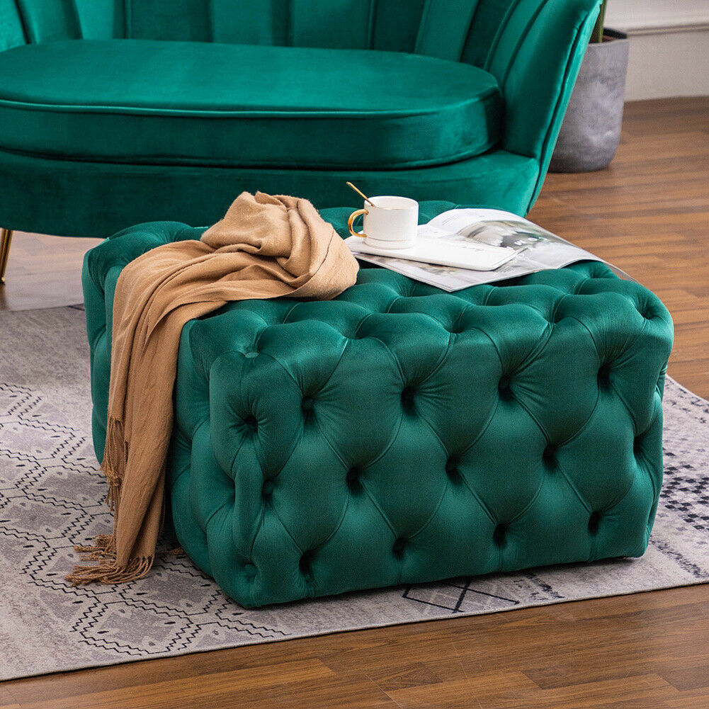 Green leather store ottoman coffee table