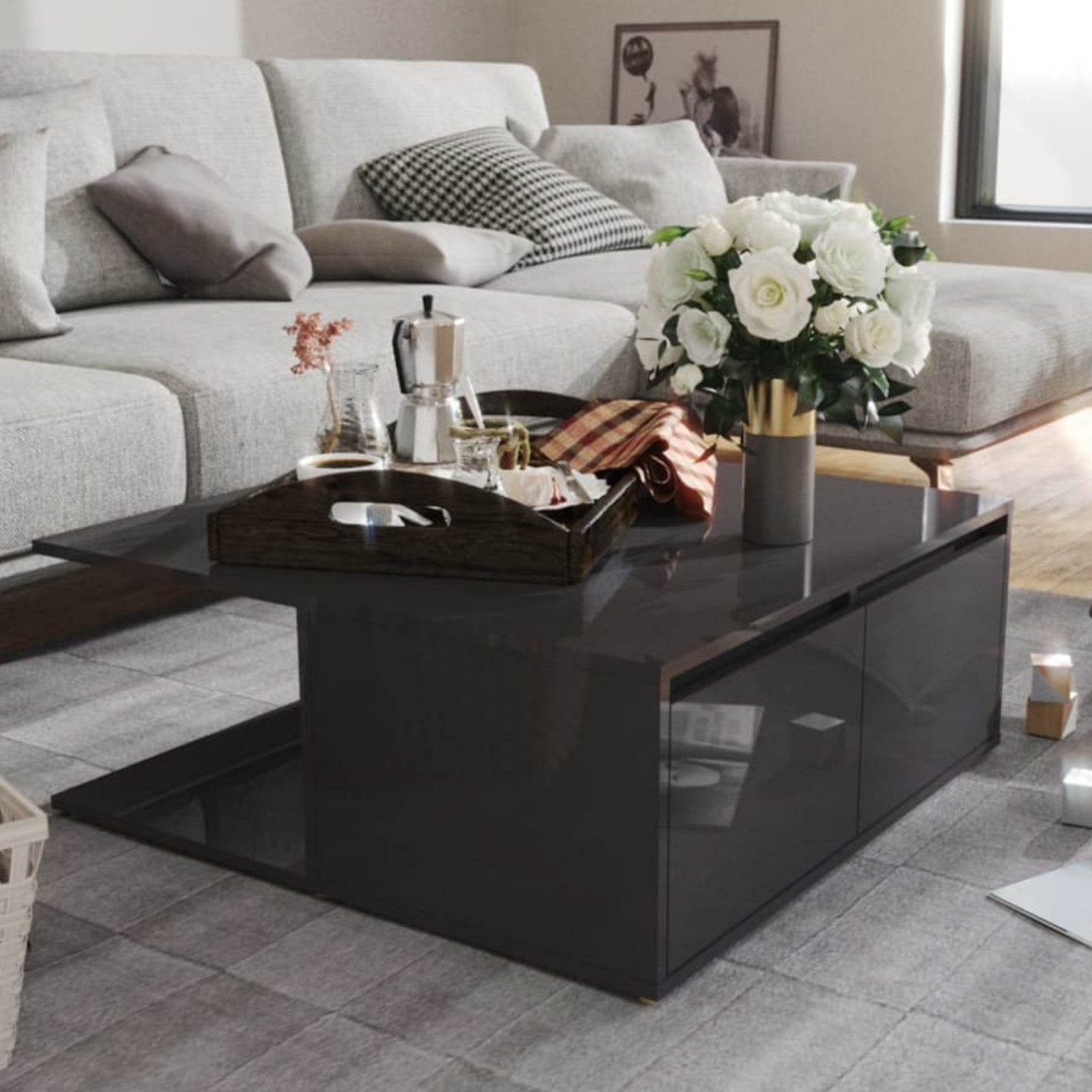 Black and white coffee table with storage deals