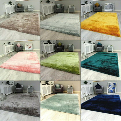 PLAIN SHAGGY RUGS NEW THICK SOFT SILKY PILE MODERN CONTEMPORARY COLOURED MATS UK