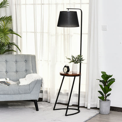 165cm Unique Floor Lamp & Middle Wood Shelf Industrial Style Home Brown Black