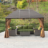 4x3(m) Hardtop Gazebo Aluminium Garden Pavilion w/ Steel Roof Brown