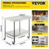 Stainless Steel Work Prep Table Kitchen Work Table 24x15in w/ 4 Casters