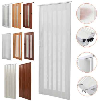 Lockable PVC Folding Concertina Sliding Door Glass Panel Washable Bi Divider UK