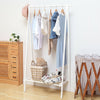 Floor Stand Garment Rail Wooden Clothes Hanging Display Rack With Shelf Bedroom