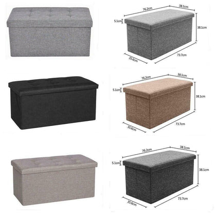 Large Ottoman Foldable Storage Box Linen Suede Foot Stool Seat Durable Colors