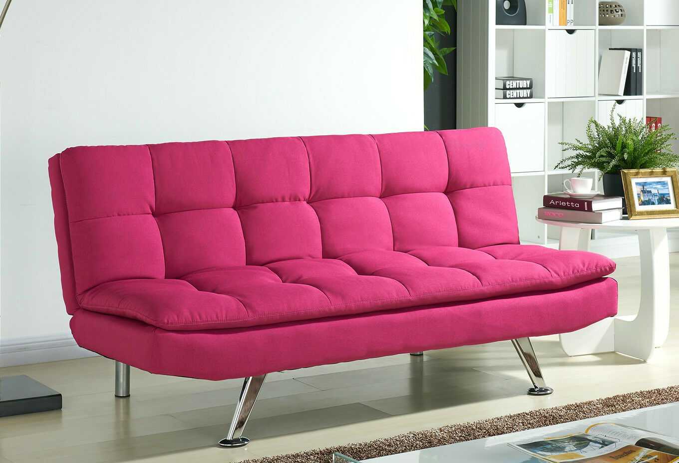 Padded Sofa Bed Fabric 3 Seater Padded Sofabed Suite Chrome Legs Cube Design New