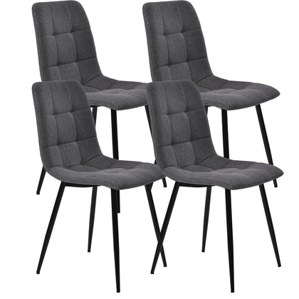 4 Pcs Linen Dining Chairs Set Soft Padded Seat Metal Leg Modern Office Kitchen