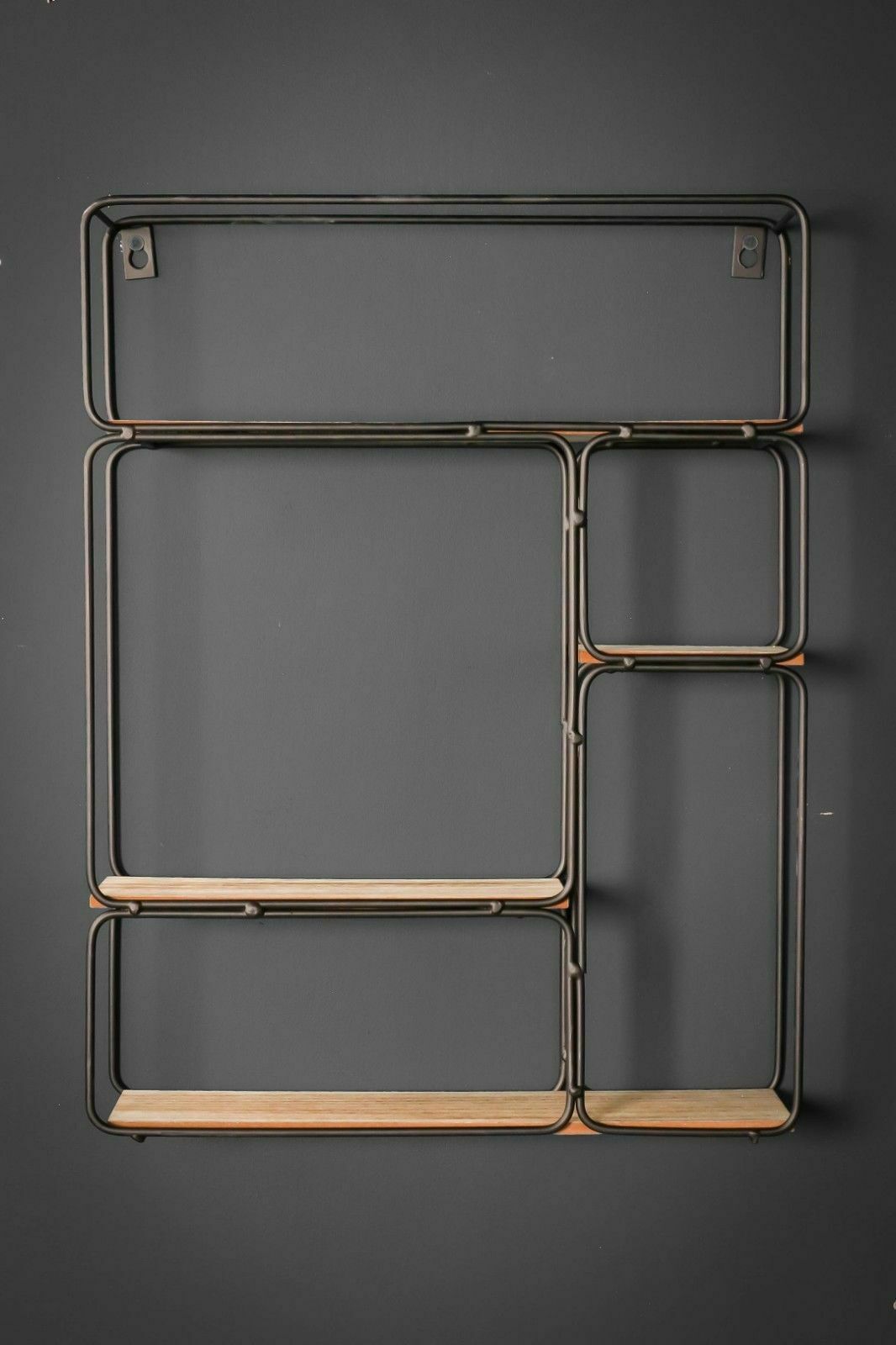 Retro Rectangle Industrial Style Wall Shelf Unit Metal Wood Storage Vintage