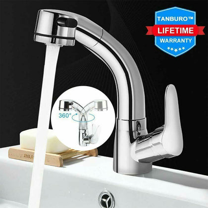 Modern Bathroom Kitchen Basin Sink Tap Pull Out Monobloc Mixer Taps Chrome Brass