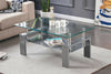 Modern Clear Glass Top with Grey Shelf & Grey High Gloss Legs Coffee Table Home