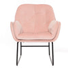 Vintage Distressed Pink Velvet Armchair Chair Sofa Fireside Buttoned Industrial