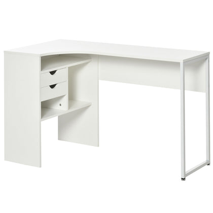 L-Shaped Corner Computer Desk Study Table with Storage Shelf White