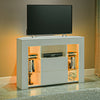 Corner TV Stand Cabinet White High Gloss Door & White Matt Body Unit LED Lights