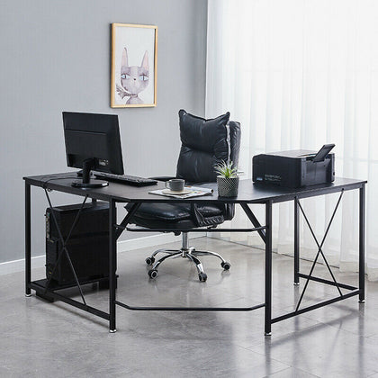 L-shaped Corner Computer Desk Office Workstation Metal Leg Home Table&Stand MDF