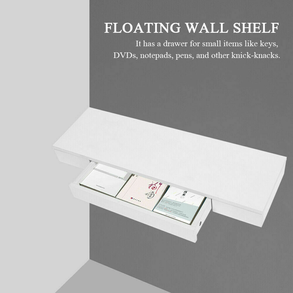 Wall Mounted Shelf 1 Drawer Floating Bedside Table Shelf Cabinet Nightstand Rack