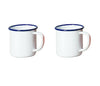 2 x Falcon Enamel Mugs Cups Tin Metal Camping Outdoor Tea Coffee White Red Grey