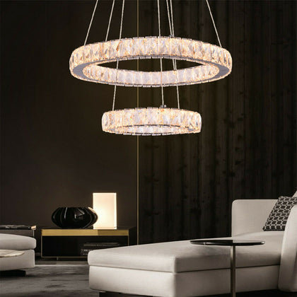 Home Modern Chrome Crystal LED Ceiling Light Lamps Fitting Pendant Chandelier UK