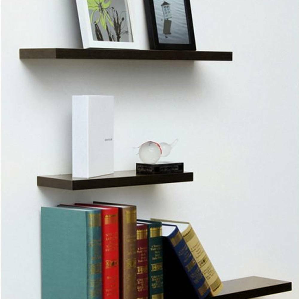 3 Pcs High Floating Wall Mounted Display Shelf Bookshelf Storage Holder-Black