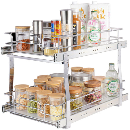 2-Tier Wire Pull Out Cabinet Under Sink Organizer 13x21 Inch Drawer Basket