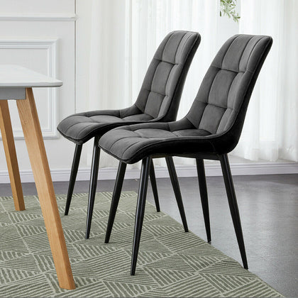 2x Grey Chairs Velvet Dining Kitchen Chairs Office Stools Restaurant Modern UK