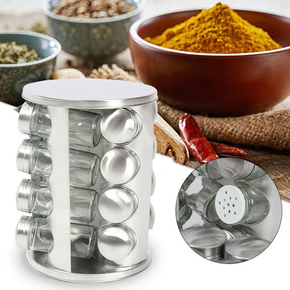 Rotating Spice Herb Jar Rack 16 Bottles Storage Holder Stand Stainless Steel