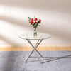 Round Clear Glass Dining Table Cafe Bistro Coffee Table with X-shaped Chrome Leg