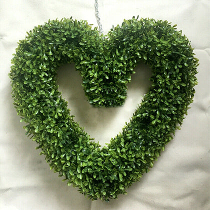Artificial Topiary Door Hanging Wreath Heart Shaped Wedding Boxwood Grass Ball