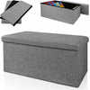 Large Linen Folding Storage Ottoman Pouffe Double Seat Foot Stool Storage Boxes