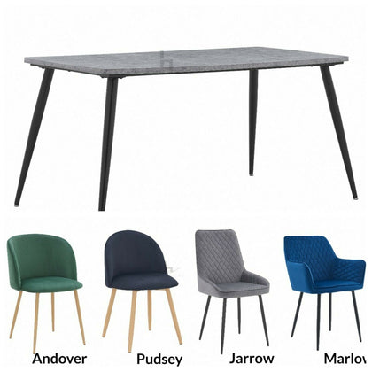 Concrete Dining Table Set 4 or 6 Velvet Chairs Effect Kitchen Home Grey Marble