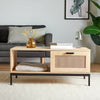 Lena Rattan Coffee Table Natural Industrial Design Black Metal Legs Living Room