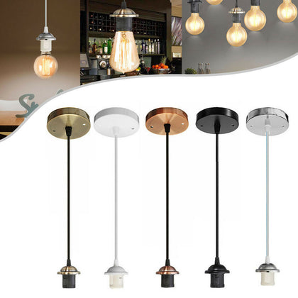 UK Light Pendant Fitting Ceiling Rose E27 Suspension Set 5 Colours Light Base