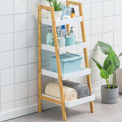 4 Tier Wooden Ladder Shelf Bookcase Kitchen Living Room Storage Rack Organizer