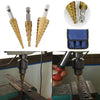UK 3PCS Large HSS Steel Step Cone Drill Bit Set Titanium Hole Cutter +BLUE POUCH