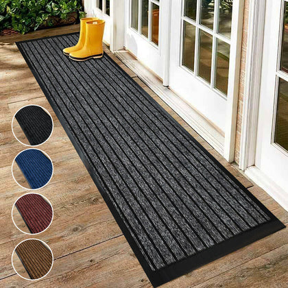 Non Slip Rubber Backed Runner Door Floor Mat Rug Indoor Outdoor Grey Brown Red