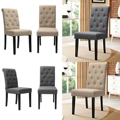 2x Fabric Dining Chair Accent Button High Back Tufted Kitchen Chairs Lounge Seat