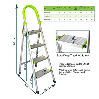 4 Step Ladder - Portable Folding Four Step Ladders with Wide Steps, Soft Grip