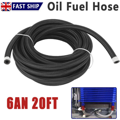 6AN 20FT Fuel Oil Gas Hose Line Pipe Stainless Steel Nylon Braided Black
