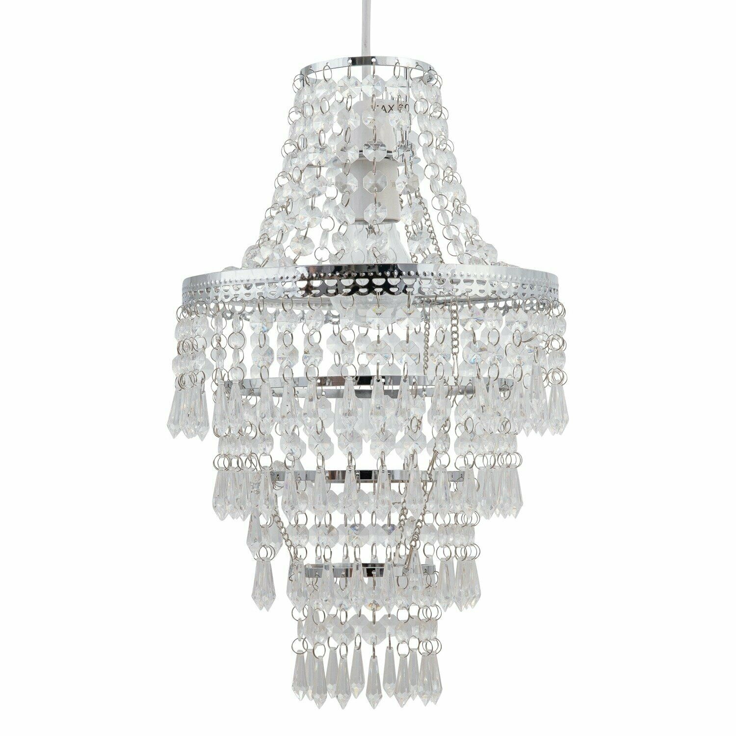Set of 2 Chrome Chandelier Style Acrylic Crystal Easy Fit Ceiling Light Shades