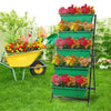 Metal Raised Garden Bed Vertical Flower Pots Rack Freestanding Planter w/ Wheels