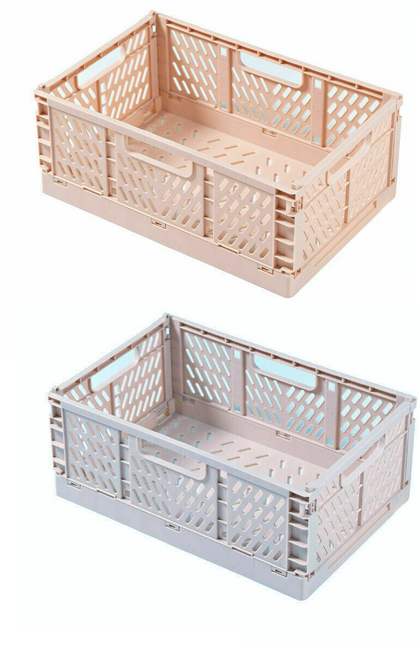 Folding Collapsible Storage Crates Plastic Basket Stacking Kitchen Store Boxes