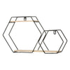 Floating Wooden Mteal Shelf Double Hexagon Storage Rack For Home Wall Decoration